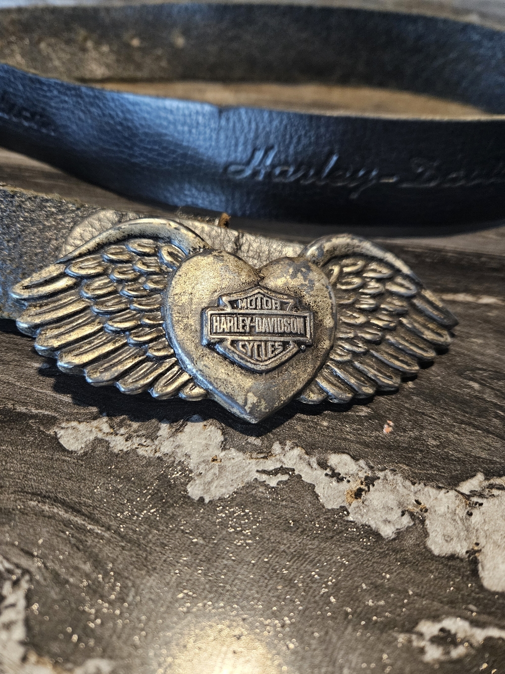 Harley-Davidson Black Leather Belt With Belt Buckle Size 38 Belt
